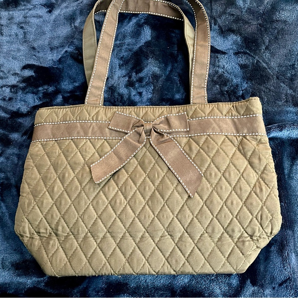 Tan Quilted Tote Bag with Bow Detail